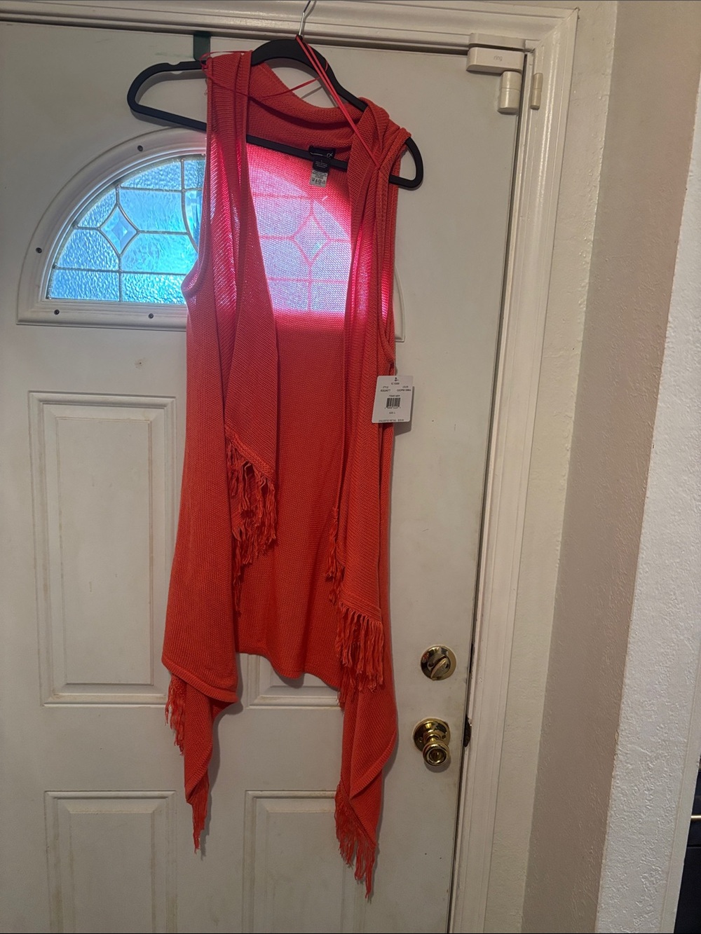 RXB Coral Open-Front Fringe Knit Wrap